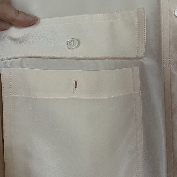 Frame 100% Silk Long Sleeve Button Down Blouse, Patch Pockets Ivory Size Small - Picture 13 of 15